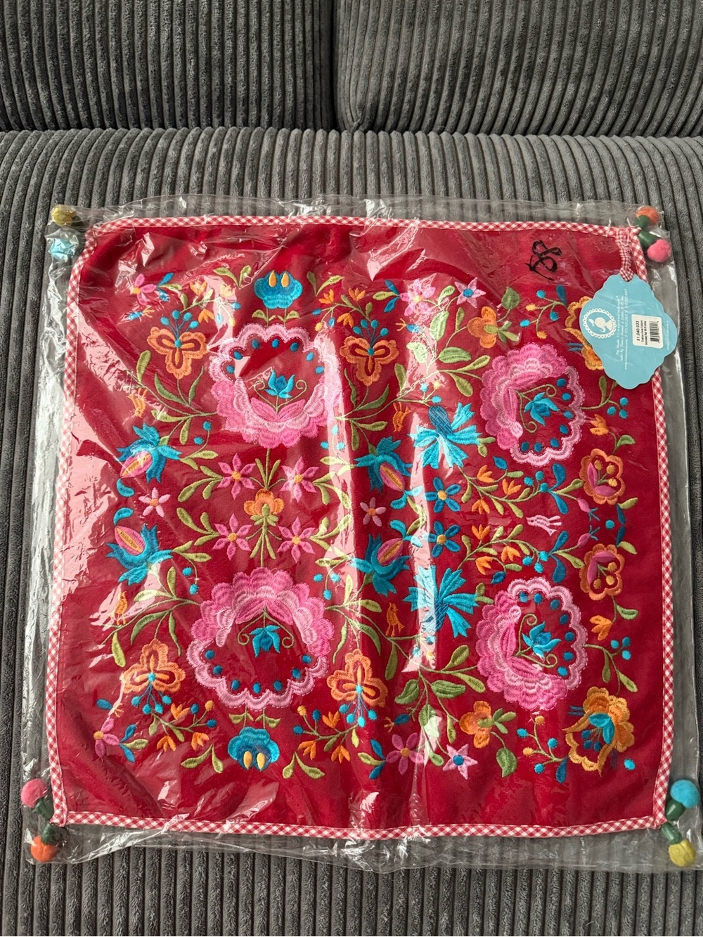 Pip Studio Home Red Embroidered Floral Accent Pillow Cover